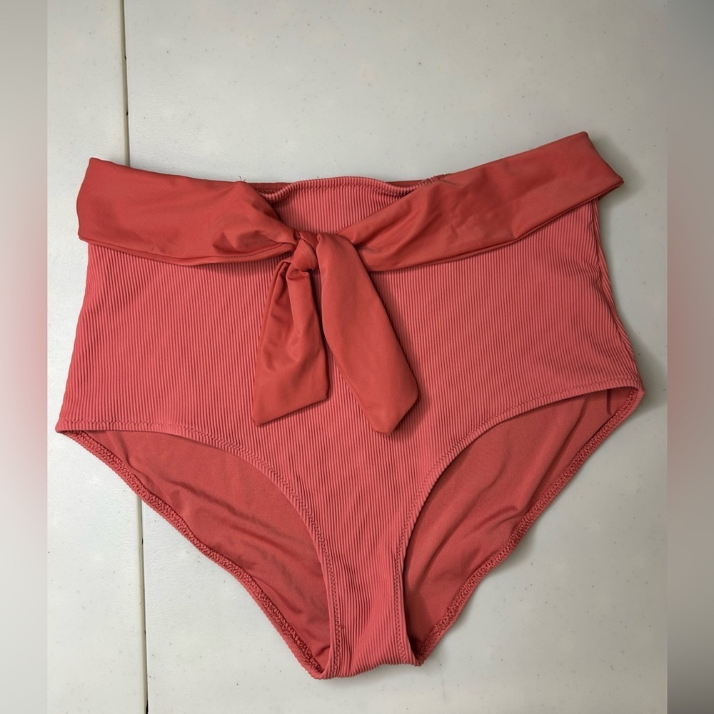 Aerie Ribbed Fold over Tie High Rise Bikini Bottoms Size Large NWT‎